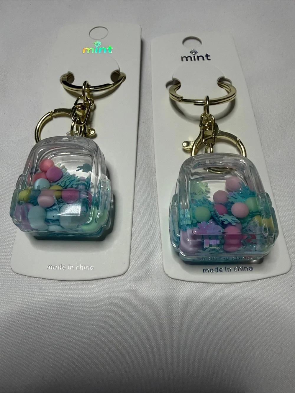 Set of 2 Mint Clear Backpack Keychain with Pastel Beads